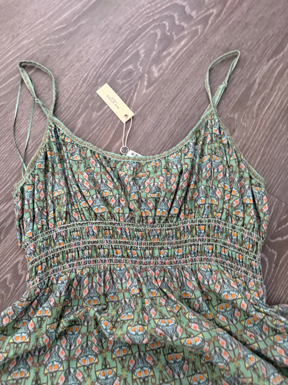 MAX STUDIO | Green Printed Smocked Maxi Dress | Size M - Picture 5 of 6